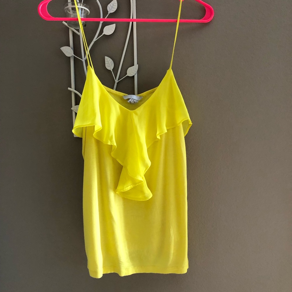 Spaghetti strap yellow ruffle tank